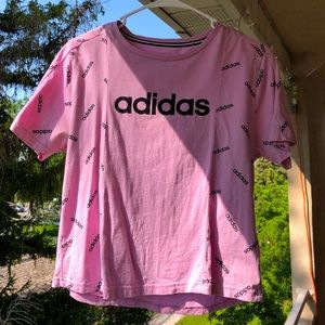 pink Adidas cropped logo tee, size XS